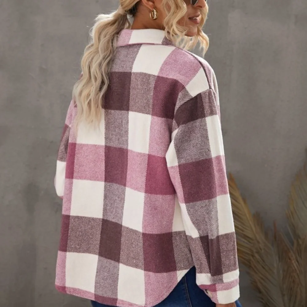 #2 Cozy Plaid Button up jacket Shacket Oversized - Picture 6 of 10